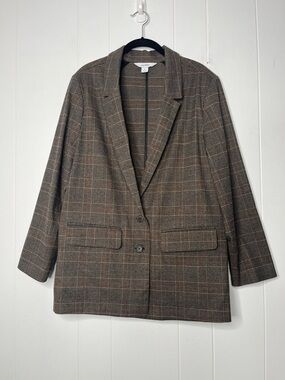 Old Navy Womens Plaid Blazer Jacket in Brown - Relaxed Longline Size XL Unlined